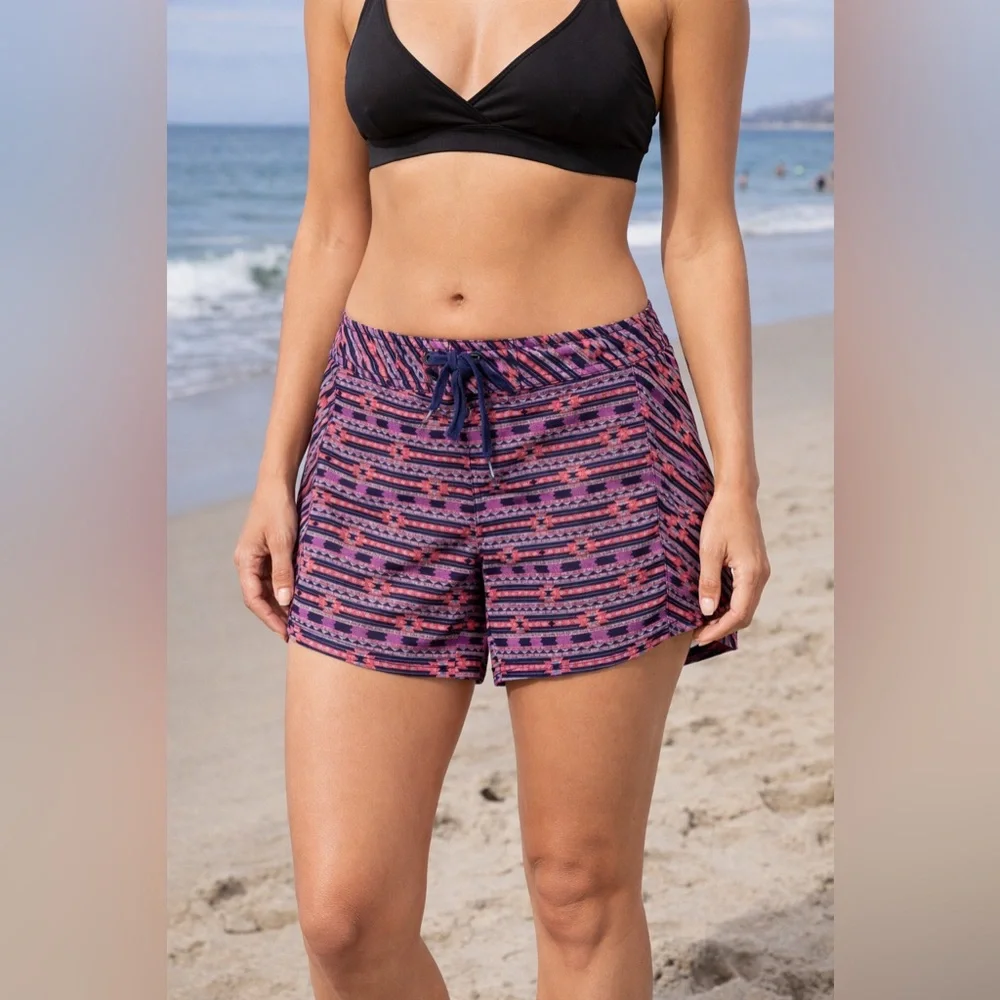 Billabong Aztec Tie Waist Micro Board Shorts Women’s 1 Pink Purple - Picture 1 of 8